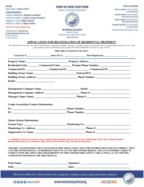 First page of the Application for Registration of Residential Property