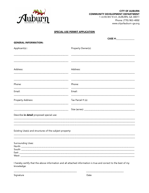 First page of the Special Use Permit Application