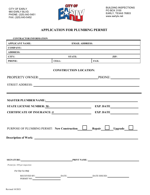 First page of the Plumbing Permit Application