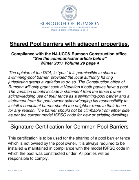 First page of the Shared Pool Barriers With Adjacent Properties