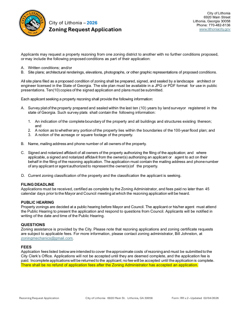 First page of the Zoning Request Application