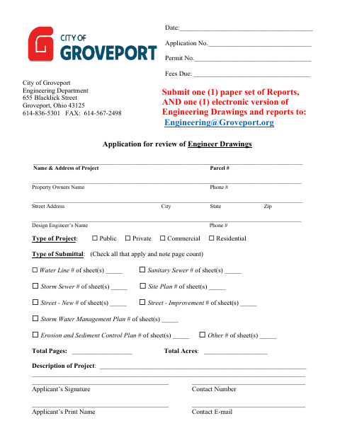 First page of the Application for Review of Engineer Drawings