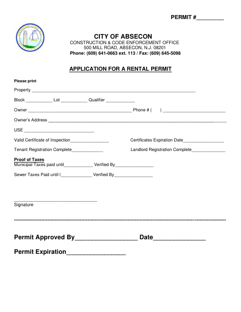 First page of the Application for a Rental Permit