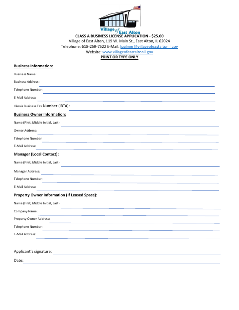 First page of the Class A Business License Application