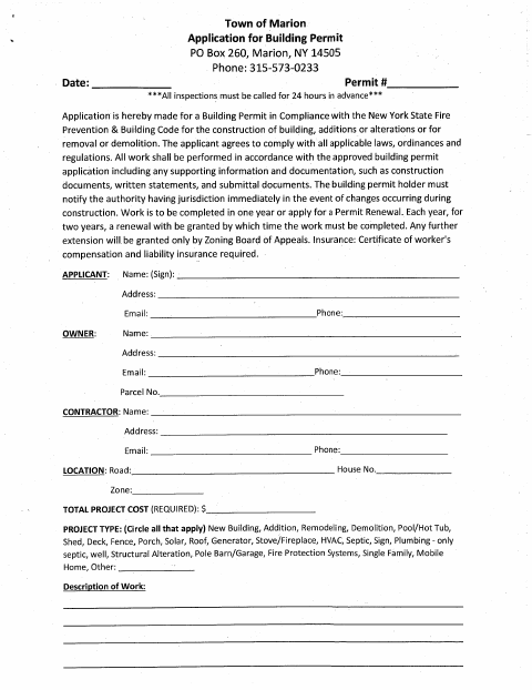 First page of the Building Permit Application
