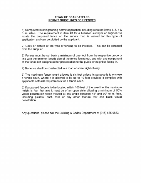 First page of the Fence Building Permit Application