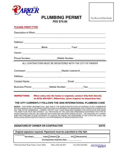 First page of the Plumbing Permit