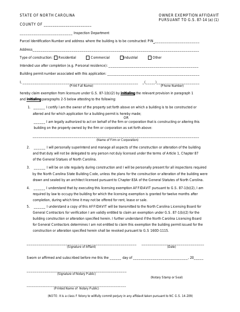 First page of the Owner Exemption Affidavit Over $40,000