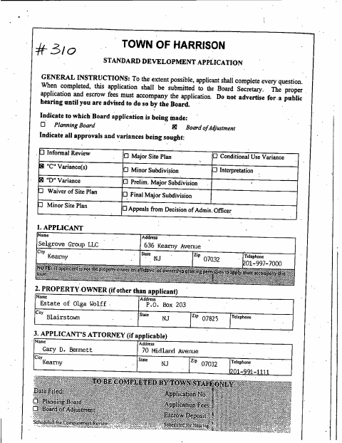 First page of the Standard Development Application