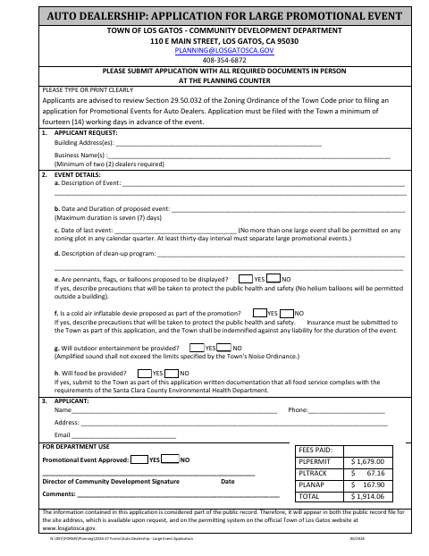First page of the Auto Dealership Large Promotional Event Application