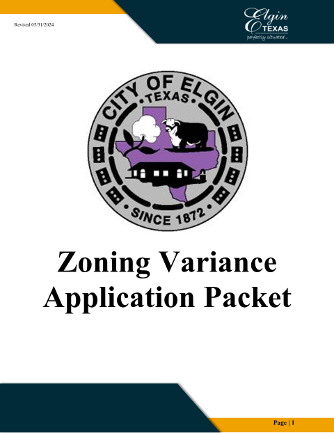 First page of the Zoning Variance Application Packet