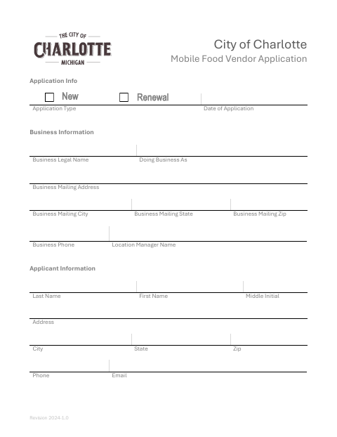 First page of the Mobile Food Vendor Application