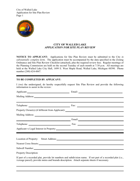 First page of the Application for Site Plan Review