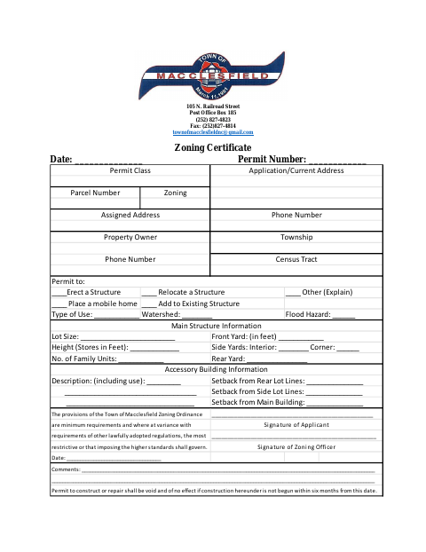 First page of the Zoning Certificate