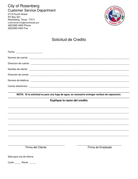 First page of the Spanish Request for Credit Adjustment