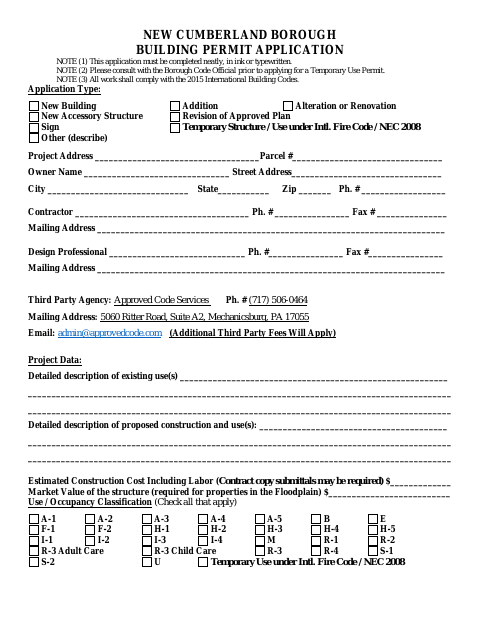 First page of the Building Permit Application