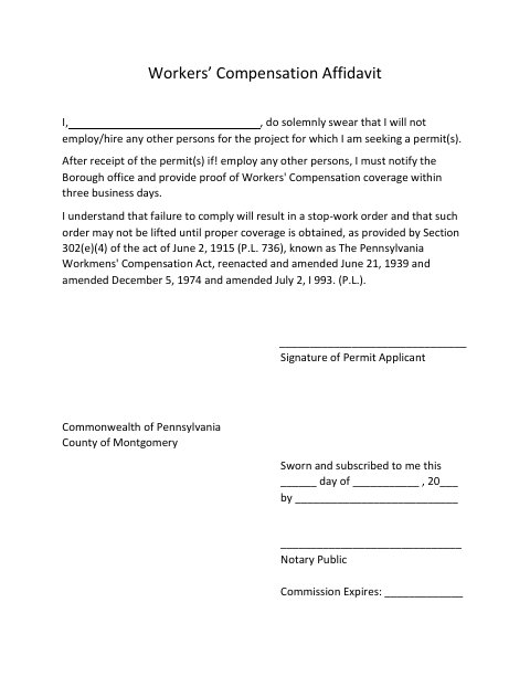 First page of the Workers’ Compensation Affidavit