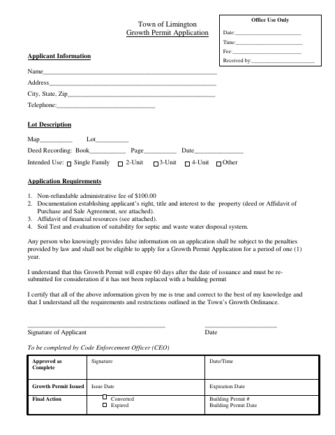 First page of the Growth Permit Application