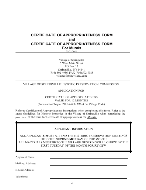 First page of the Certificate of Appropriateness Application