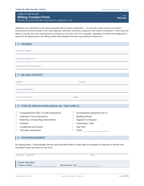 First page of the Billing Contact Form