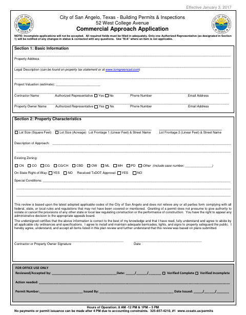 First page of the Commercial Approach Application