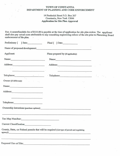 First page of the Application for Site Plan Approval