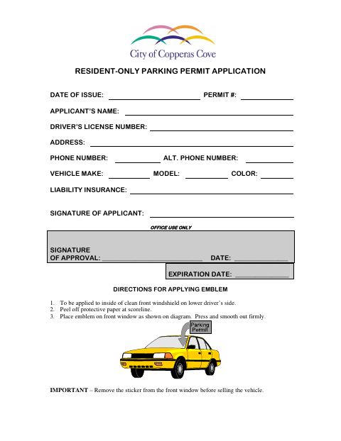 First page of the Resident-Only Parking Permit Application