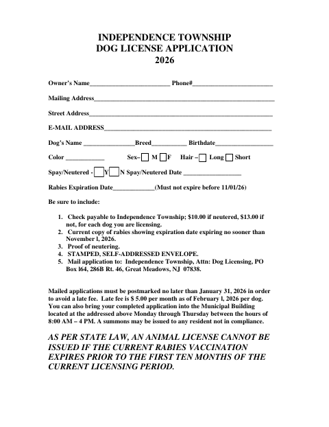 First page of the Dog License Application