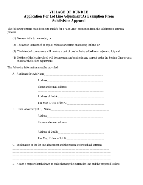 First page of the Application for Lot Line Adjustment as Exemption from Subdivision Approval
