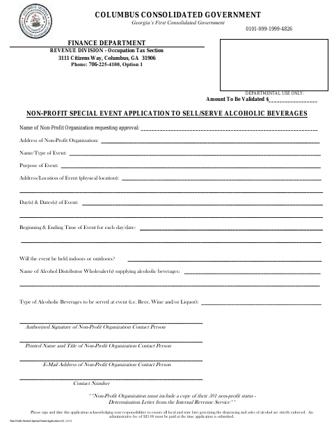 First page of the Nonprofit Alcohol Special Event Application