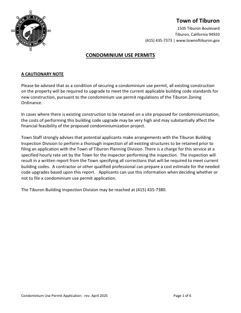 First page of the Condominium Use Permit Application