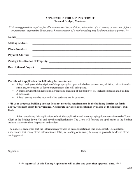 First page of the Application for Zoning Permit