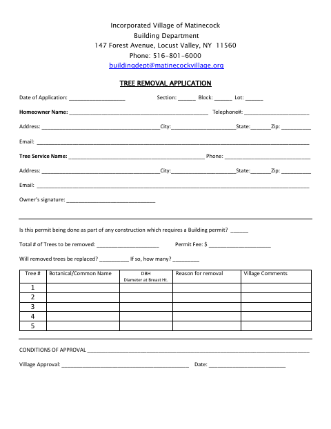First page of the Tree Removal Application