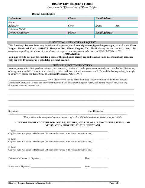 First page of the Discovery Request Form