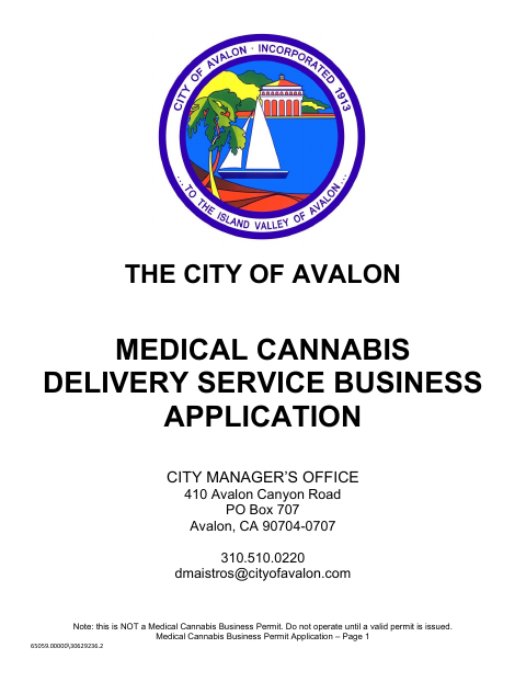 First page of the Medical Cannabis Delivery Service Business Permit Application
