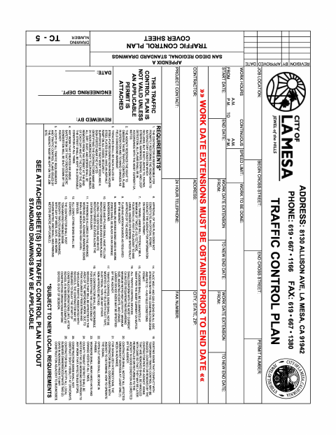First page of the Traffic Control Plan Cover Sheet
