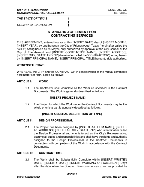 First page of the Standard Agreement for Contracting Services