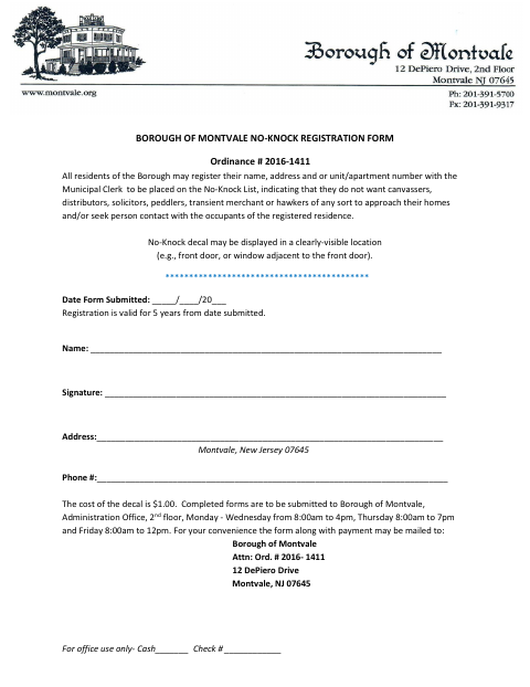 First page of the No-Knock Registration Form