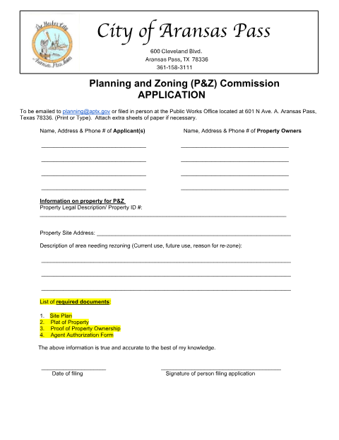 First page of the Planning and Zoning Application