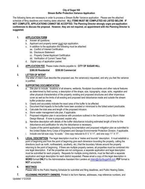 First page of the Stream Buffer Protection Variance Application