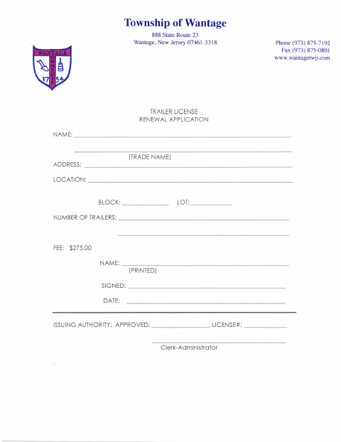 First page of the Trailer License Renewal Application