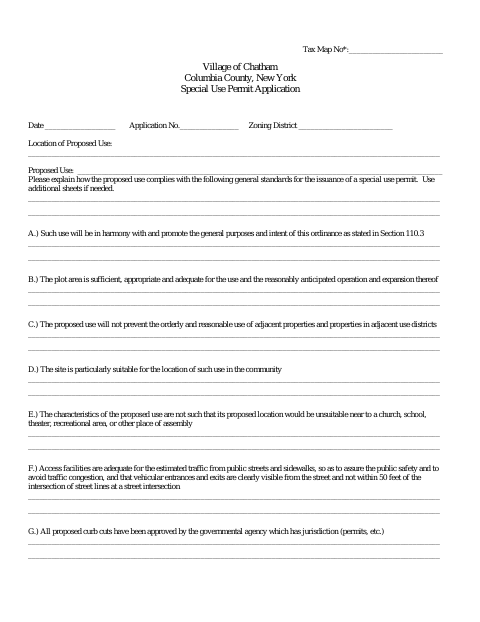First page of the Special Use Permit Application