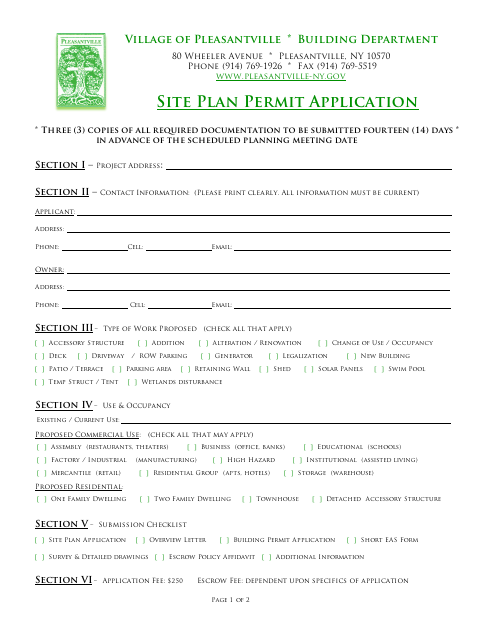 First page of the Site Plan Permit Application