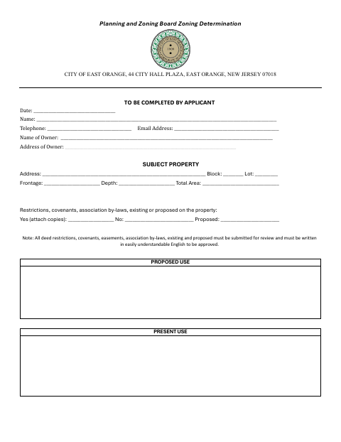 First page of the Planning and Zoning Board Zoning Determination