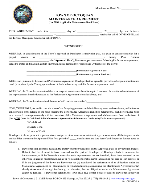 First page of the Maintenance Agreement