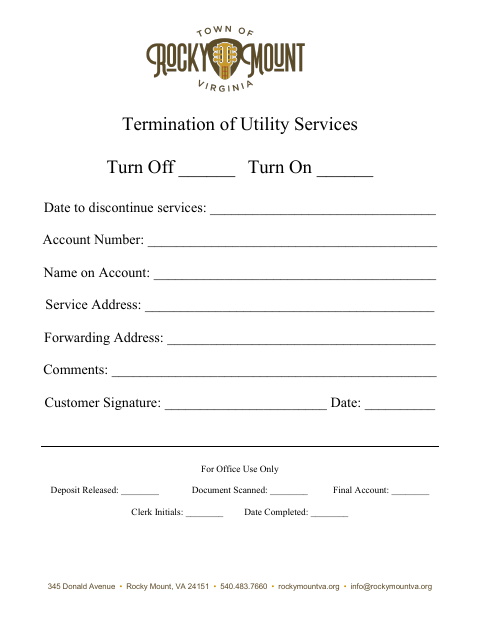 First page of the Termination of Utility Services