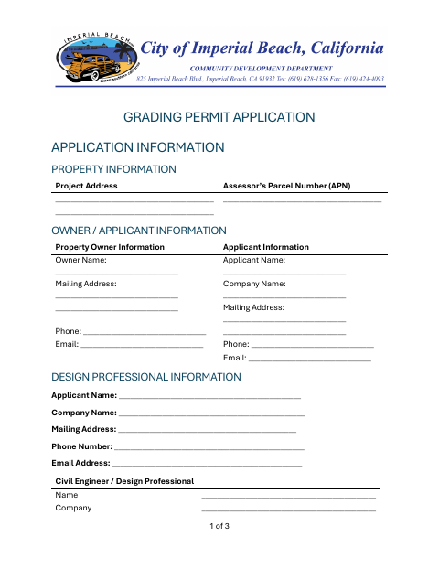 First page of the Grading Permit Application