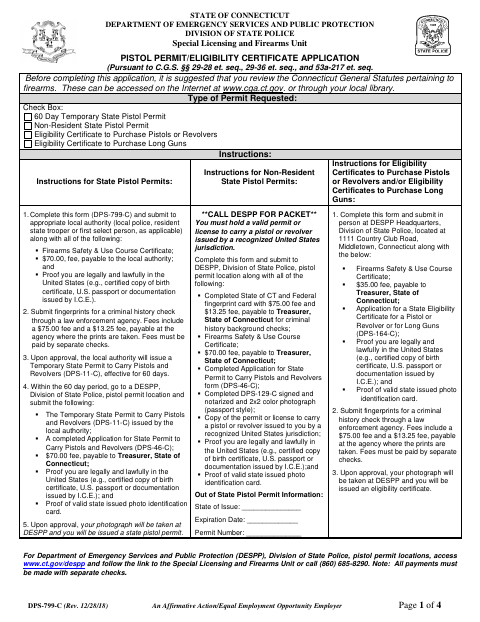 First page of the Pistol Permit/Eligibility Certificate Application