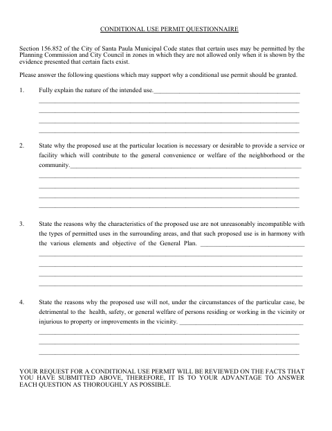 First page of the Conditional Use Permit Questionnaire