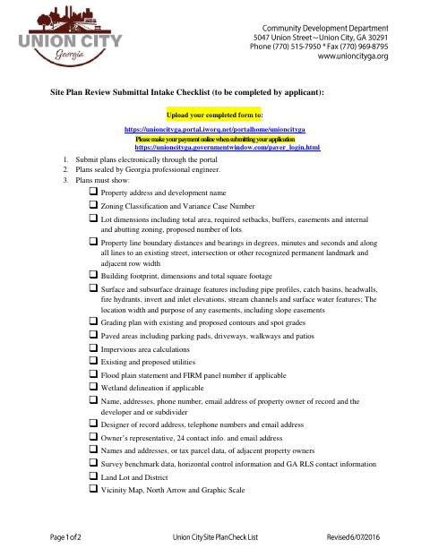 First page of the Land Disturbance & Site Plan Review Application